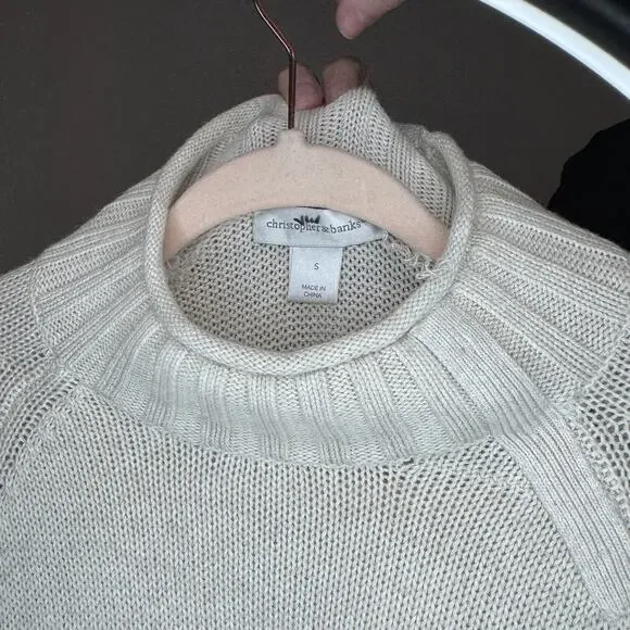 Christopher & Banks Fair Isle Roll Mock Neck Sweater Size Small Black Ivory - Picture 4 of 5